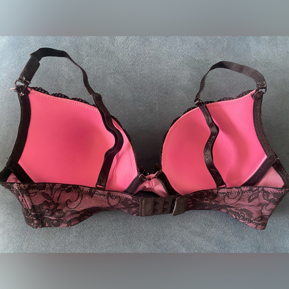 PLAYBOY Pink and Black Lace Push-Up Bra - Picture 2 of 4
